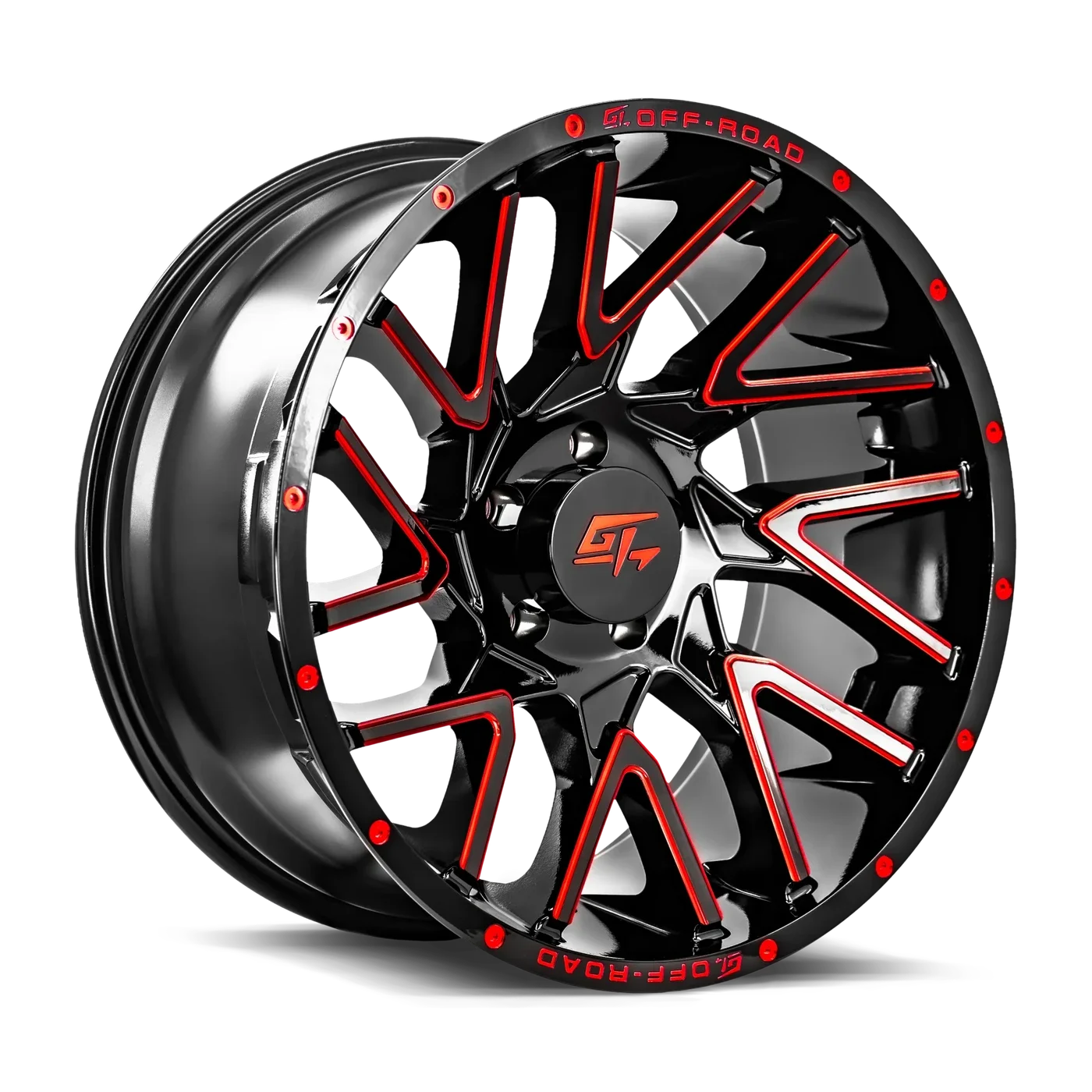 GT Off-Road Aggression wheel in Gloss Black Red Milled